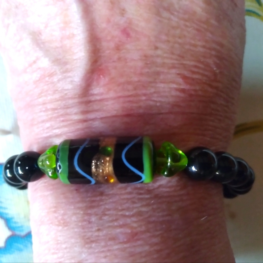 ✨️8" Boho Natural Onyx & Czech Bead 🌼 Bracelet 🙂 Magnetic Closure!✨️
